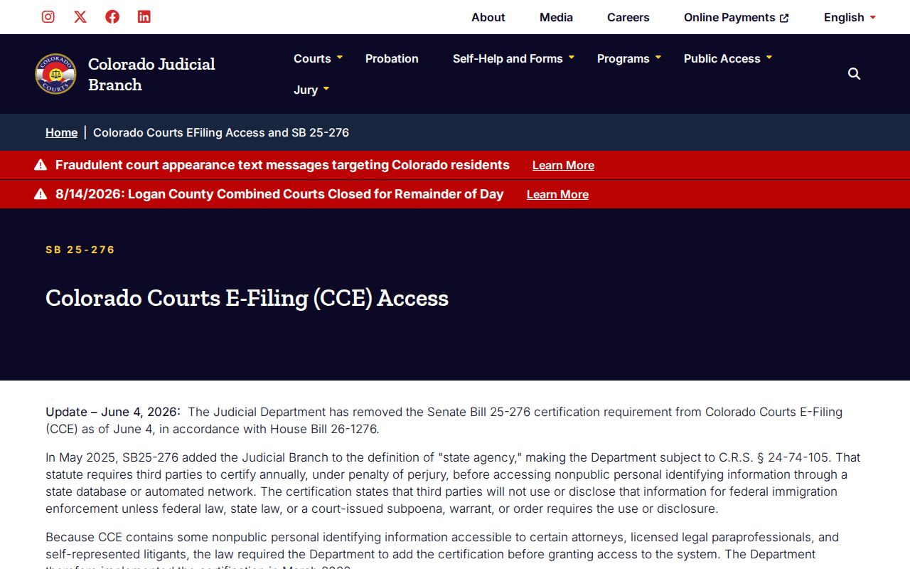 Gunnison County docket search and Colorado CCE access update