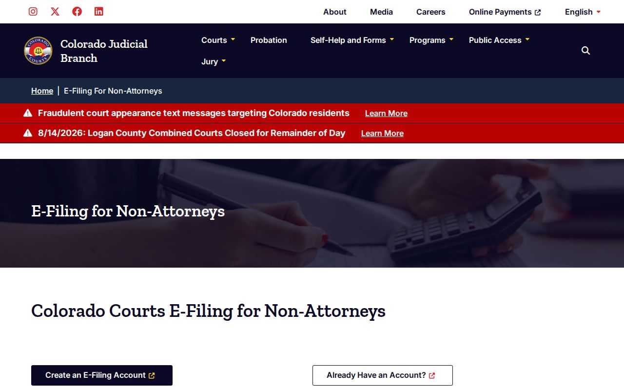 Gunnison County docket search context for Colorado Courts E-Filing