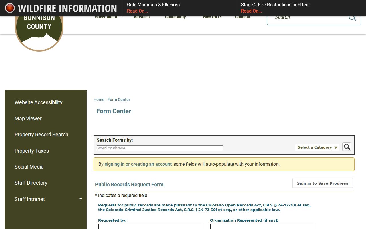Gunnison County civil docket records routing form