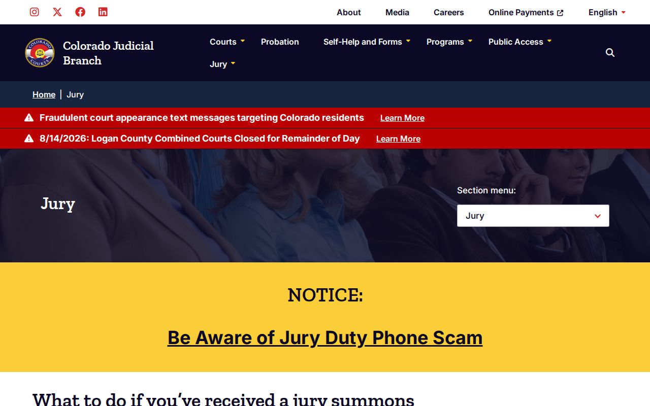 Gunnison County court schedule jury information source