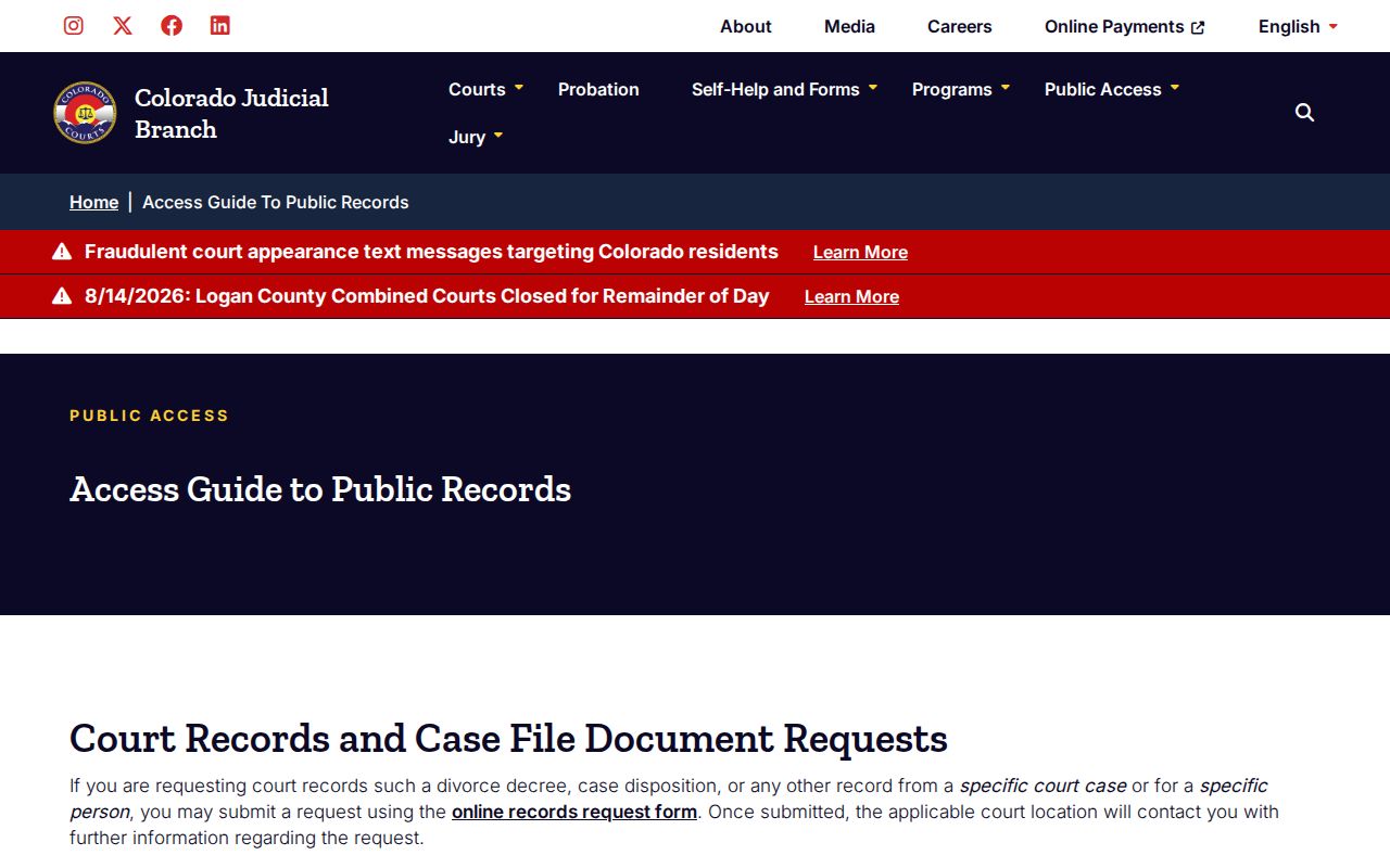 Gunnison County court docket public records access guide