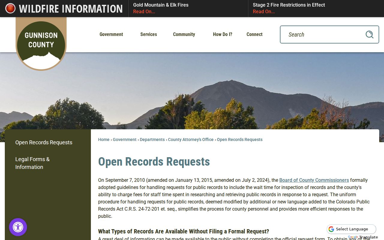 Gunnison County court docket records routing page