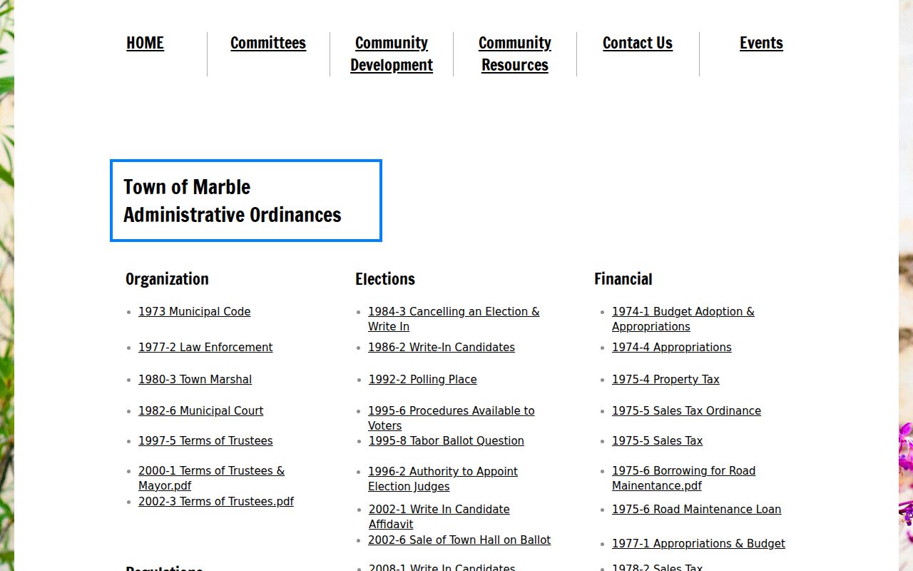 Marble court records in the Town ordinance archive