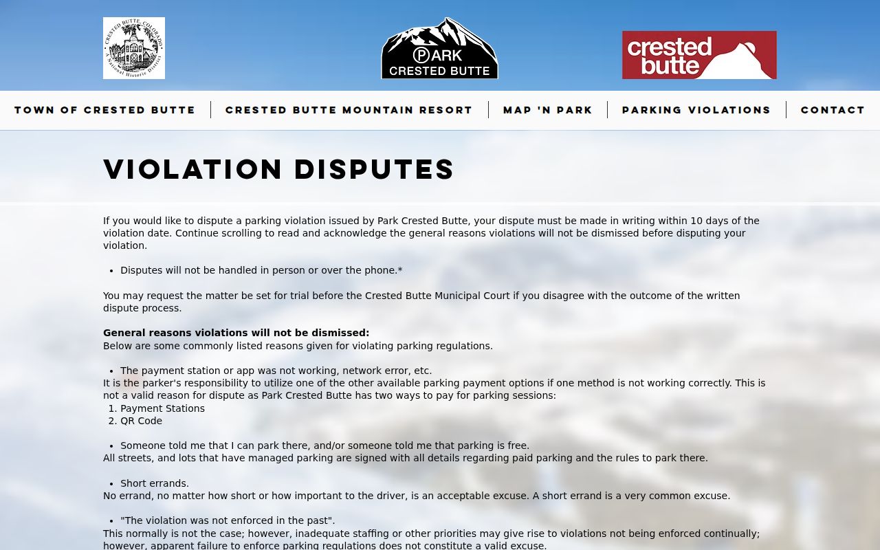 Gunnison County traffic court context for Crested Butte parking disputes