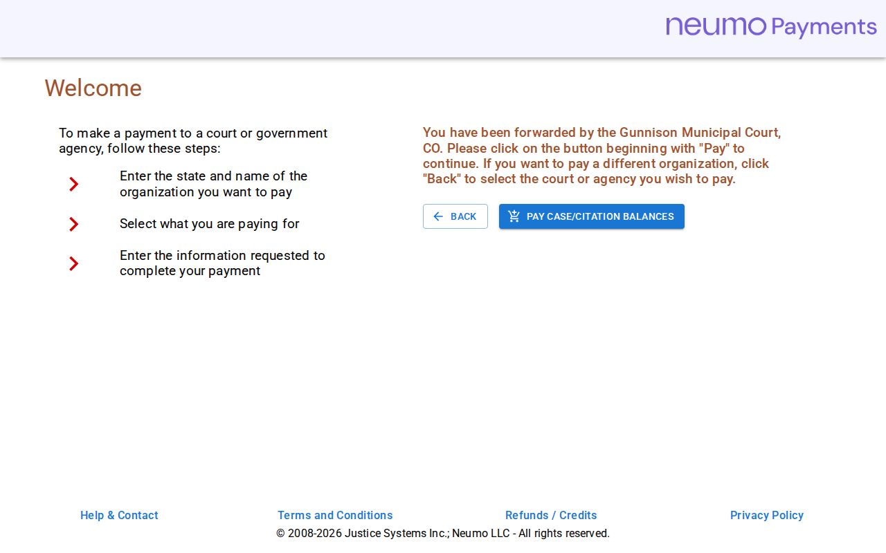 Gunnison County traffic court records and Gunnison municipal citation payments