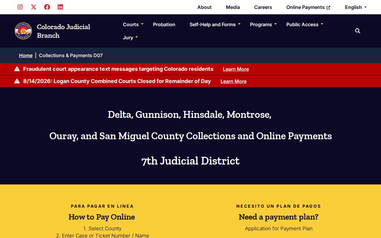 Gunnison County traffic court collections and payment lookup